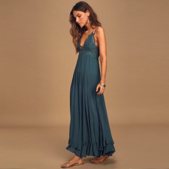 Free people Adella Maxi Slip Dress in Turquoise - Picture 7 of 10